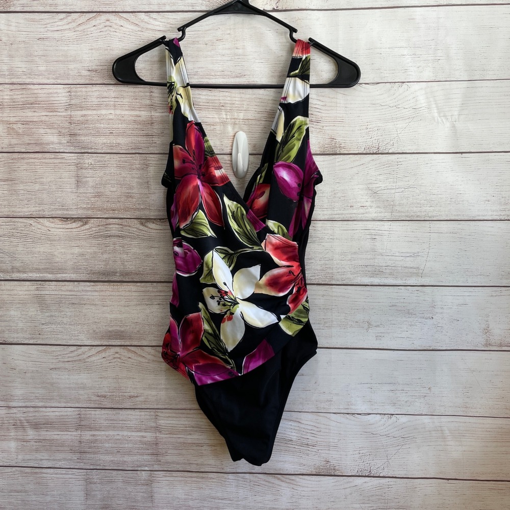 LONGITUDE ONE PIECE SWIMSUIT IN BLACK AND PINK FLORAL PRINT